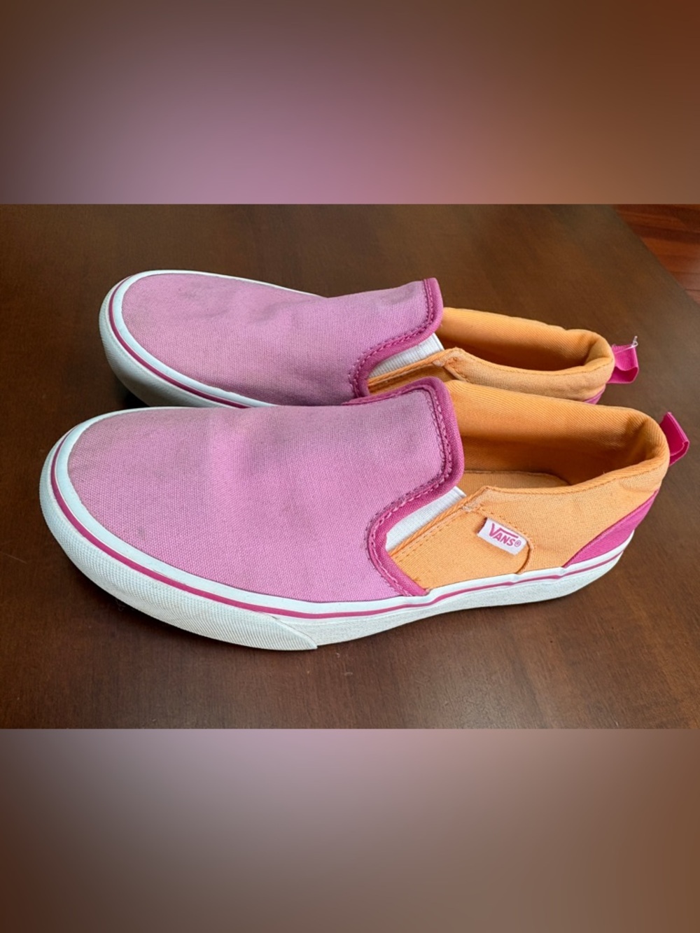 Vans Missy  Slip-On Canvas Sneakers in Pink and Orange Accent